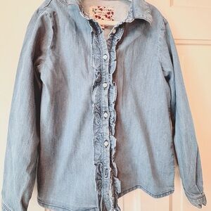Bonpoint Light Blue Ruffle-Trim Denim Shirt